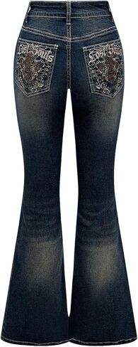 MakeMeChic Women's Bell Bottom Jeans Flare Jeans Embroidered Y2K High Waist Pants in Saudi Arabia