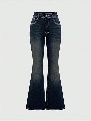 MakeMeChic Women's Bell Bottom Jeans Flare Jeans Embroidered Y2K High Waist Pants in Saudi Arabia