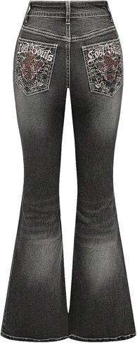 MakeMeChic Women's Bell Bottom Jeans Flare Jeans Embroidered Y2K High Waist Pants in Saudi Arabia