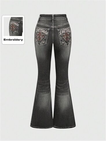 MakeMeChic Women's Bell Bottom Jeans Flare Jeans Embroidered Y2K High Waist Pants in Saudi Arabia