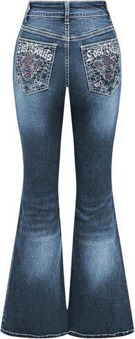MakeMeChic Women's Bell Bottom Jeans Flare Jeans Embroidered Y2K High Waist Pants in Saudi Arabia