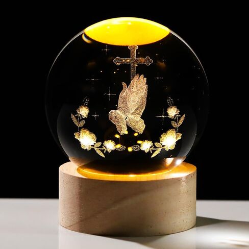 Enjinkail 3D Crystal Crossing Hands Prayer Ball with Wooden LED Base Christian Gifts for Women Men Religious Gifts for Women Men Glass Religious Home Decor Praying Hands Ball in Saudi Arabia