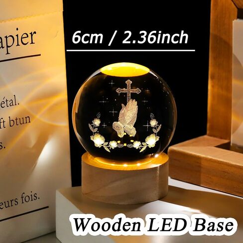 Enjinkail 3D Crystal Crossing Hands Prayer Ball with Wooden LED Base Christian Gifts for Women Men Religious Gifts for Women Men Glass Religious Home Decor Praying Hands Ball in Saudi Arabia