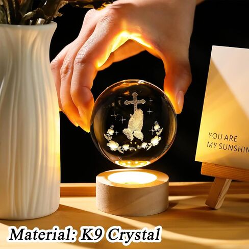 Enjinkail 3D Crystal Crossing Hands Prayer Ball with Wooden LED Base Christian Gifts for Women Men Religious Gifts for Women Men Glass Religious Home Decor Praying Hands Ball in Saudi Arabia