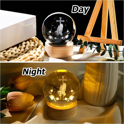 Enjinkail 3D Crystal Crossing Hands Prayer Ball with Wooden LED Base Christian Gifts for Women Men Religious Gifts for Women Men Glass Religious Home Decor Praying Hands Ball in Saudi Arabia