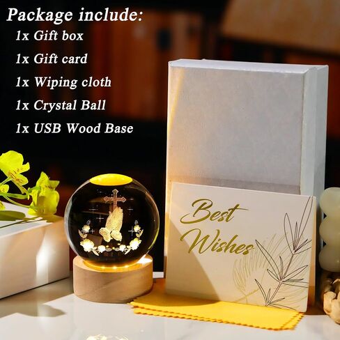 Enjinkail 3D Crystal Crossing Hands Prayer Ball with Wooden LED Base Christian Gifts for Women Men Religious Gifts for Women Men Glass Religious Home Decor Praying Hands Ball in Saudi Arabia