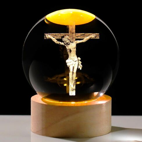 Enjinkail 3D Crystal Crossing Hands Prayer Ball with Wooden LED Base Christian Gifts for Women Men Religious Gifts for Women Men Glass Religious Home Decor Praying Hands Ball in Saudi Arabia