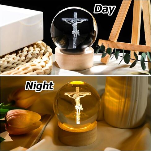 Enjinkail 3D Crystal Crossing Hands Prayer Ball with Wooden LED Base Christian Gifts for Women Men Religious Gifts for Women Men Glass Religious Home Decor Praying Hands Ball in Saudi Arabia