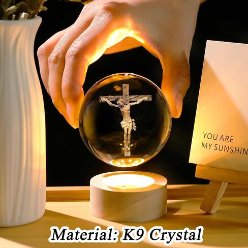 Enjinkail 3D Crystal Crossing Hands Prayer Ball with Wooden LED Base Christian Gifts for Women Men Religious Gifts for Women Men Glass Religious Home Decor Praying Hands Ball in Saudi Arabia
