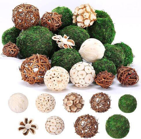 Weysat 25 Pcs Decorative Balls for Centerpiece Bowl Fillers Assorted Natural Green Moss Wicker Rattan Cord Balls for Vase Fillers Home Table Decor in Saudi Arabia
