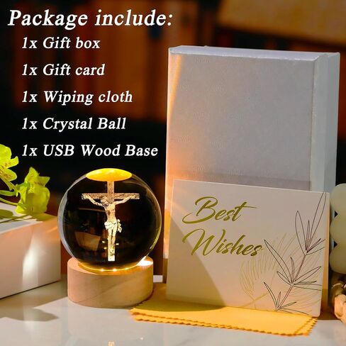 Enjinkail 3D Crystal Crossing Hands Prayer Ball with Wooden LED Base Christian Gifts for Women Men Religious Gifts for Women Men Glass Religious Home Decor Praying Hands Ball in Saudi Arabia