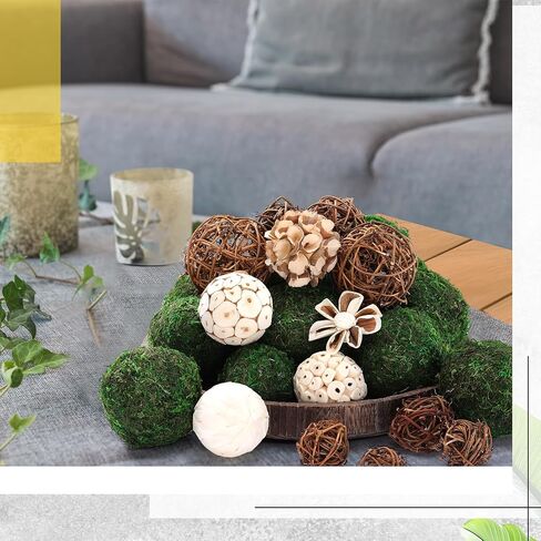 Weysat 25 Pcs Decorative Balls for Centerpiece Bowl Fillers Assorted Natural Green Moss Wicker Rattan Cord Balls for Vase Fillers Home Table Decor in Saudi Arabia