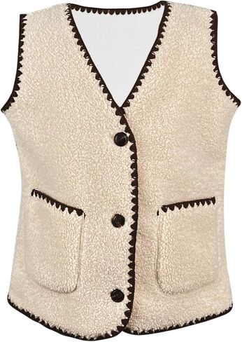 Minclouse Girls Fleece Vest Olcyless Button Down Sherpa سترة ألوان خارجي لطيف مع جيوب للأطفال in Kuwait