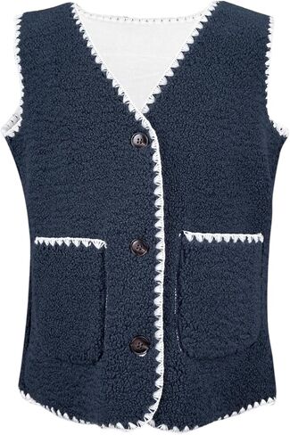 Minclouse Girls Fleece Vest Olcyless Button Down Sherpa سترة ألوان خارجي لطيف مع جيوب للأطفال in Kuwait