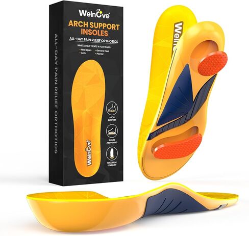 Plantar Fasciitis Arch Support Insoles - Welnove High Arch Support Inserts for Standing All Day - Planter Facetious Relief Support Inserts - Heel Spur Relief Shoe Insoles Men Inserts -XL in Saudi Arabia