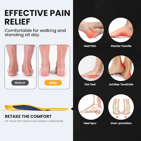 Plantar Fasciitis Arch Support Insoles - Welnove High Arch Support Inserts for Standing All Day - Planter Facetious Relief Support Inserts - Heel Spur Relief Shoe Insoles Men Inserts -XL in Saudi Arabia