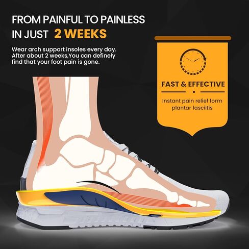 Plantar Fasciitis Arch Support Insoles - Welnove High Arch Support Inserts for Standing All Day - Planter Facetious Relief Support Inserts - Heel Spur Relief Shoe Insoles Men Inserts -XL in Saudi Arabia
