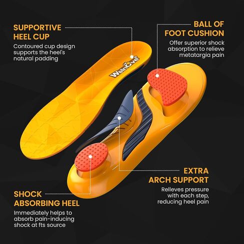 Plantar Fasciitis Arch Support Insoles - Welnove High Arch Support Inserts for Standing All Day - Planter Facetious Relief Support Inserts - Heel Spur Relief Shoe Insoles Men Inserts -XL in Saudi Arabia