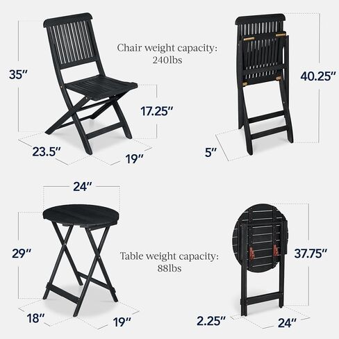 Best Choice Products 3-Piece Acacia Wood Bistro Set, Folding Patio Furniture for Backyard, Balcony, Deck w/ 2 Chairs, Round Coffee Table, Teak Finish - Natural in Saudi Arabia