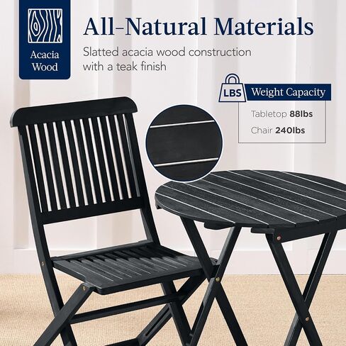 Best Choice Products 3-Piece Acacia Wood Bistro Set, Folding Patio Furniture for Backyard, Balcony, Deck w/ 2 Chairs, Round Coffee Table, Teak Finish - Natural in Saudi Arabia