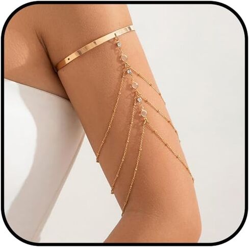 Gold Arm Cuff for Women Layered Crystal Tassel Upper Arm Cuff Multi-layered Bikini Rhinestone Armlet Adjustable Stackable Minimalist Armband Summer Beach Jewelry in Saudi Arabia