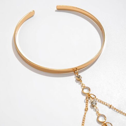 Gold Arm Cuff for Women Layered Crystal Tassel Upper Arm Cuff Multi-layered Bikini Rhinestone Armlet Adjustable Stackable Minimalist Armband Summer Beach Jewelry in Saudi Arabia