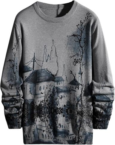 SOLY HUX Men's Long Sleeve Graphic Sweater Crew Neck Drop Shoulder Casual Pullover Tops Knitwear in Saudi Arabia