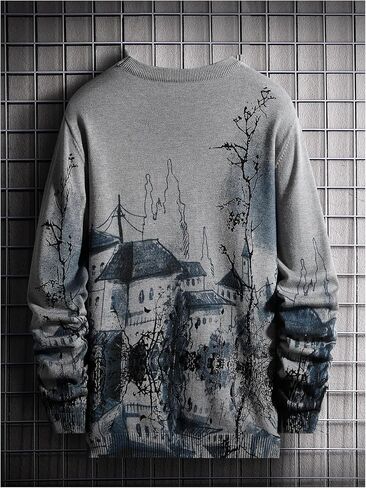 SOLY HUX Men's Long Sleeve Graphic Sweater Crew Neck Drop Shoulder Casual Pullover Tops Knitwear in Saudi Arabia