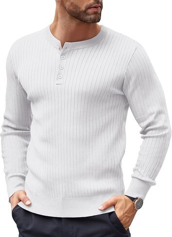 COOFANDY Mens Knit Henley Sweater Long Sleeve Button Down Lightweight Sweater Fall Slim Fit Ribbed Pullover in Saudi Arabia