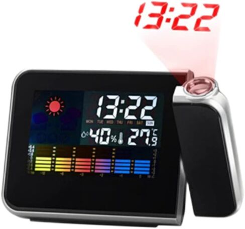 Projection Alarm Clock, Projector Clock for Bedroom Ceiling, Digital Projection Clock, with Sensor, Adjustable Backlight, Indoor Outdoor Temperature Humidity (Black) in Saudi Arabia