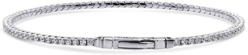 BERRICLE Sterling Silver Flexible Wedding Cubic Zirconia CZ Statement Bangle Bracelet for Women, Rhodium Plated in Saudi Arabia