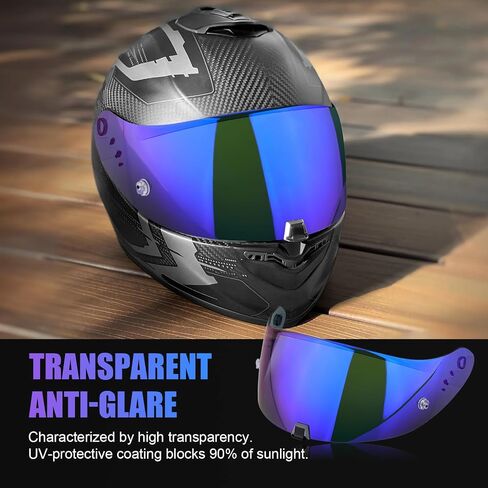 LKV T520 Helmet Visor Replacements, Tinted Face Shield Helmet Visor UV Protection Compatible with T520 ST1400 R1 - Chrome Blue in Saudi Arabia