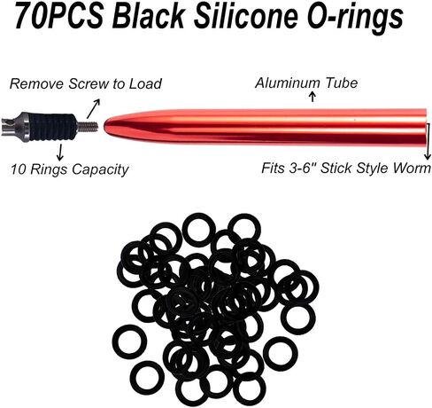 LAIBOREC Wacky Rigging Tool, Fishing Bait Rigs, Wacky Rig Ring Tool with 70PCS Worm O-Rings, Wacky Worm Kit for Senko Neko Finesse Stick Soft Baits in Kuwait