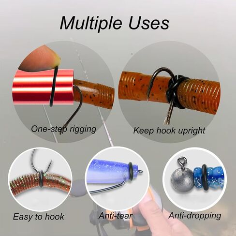 LAIBOREC Wacky Rigging Tool, Fishing Bait Rigs, Wacky Rig Ring Tool with 70PCS Worm O-Rings, Wacky Worm Kit for Senko Neko Finesse Stick Soft Baits in Kuwait