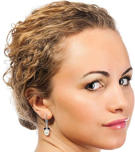 Galaxy Gold GG 14k Solid Gold Leverback Earrings with Sapphires and Pearls in Saudi Arabia