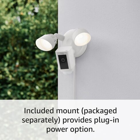 كاميرا Ring Floodlight Cam Wired Plus مع فيديو عالي الدقة 1080 بكسل مفعل بالحركة، أبيض (إصدار 2021) in Kuwait