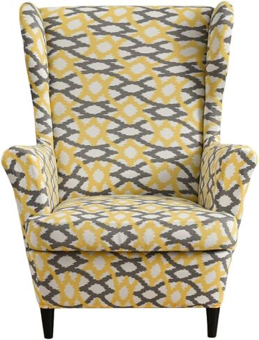 Wing Chair Slipcovers, 2 Piece Geometric Printed Wingback Chair Cover Stretch Spandex Armchair Covers with Elastic Bottom for Living Room Bedroom (Yellow) in Kuwait