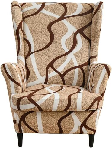 Wing Chair Slipcovers, 2 Piece Geometric Printed Wingback Chair Cover Stretch Spandex Armchair Covers with Elastic Bottom for Living Room Bedroom (Yellow) in Kuwait