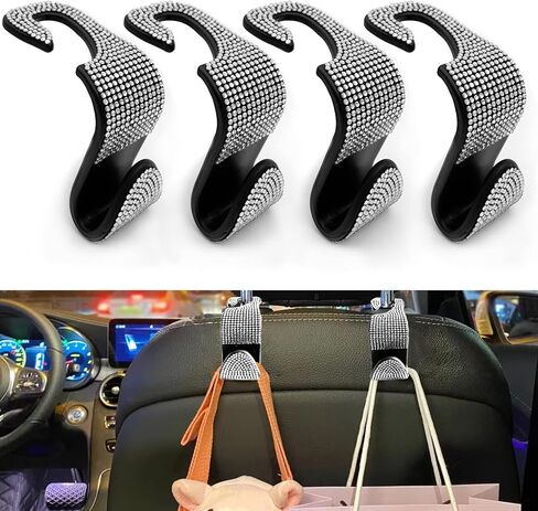 4PCS Car Seat Hooks, Bling Car Rhinestone Headrest Hooks, Universal Bling Car Interior Accessories, for Handbag, Clothes, Purse, Water Bottle (Blue) in Saudi Arabia