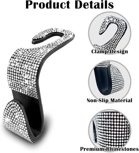 4PCS Car Seat Hooks, Bling Car Rhinestone Headrest Hooks, Universal Bling Car Interior Accessories, for Handbag, Clothes, Purse, Water Bottle (Blue) in Saudi Arabia
