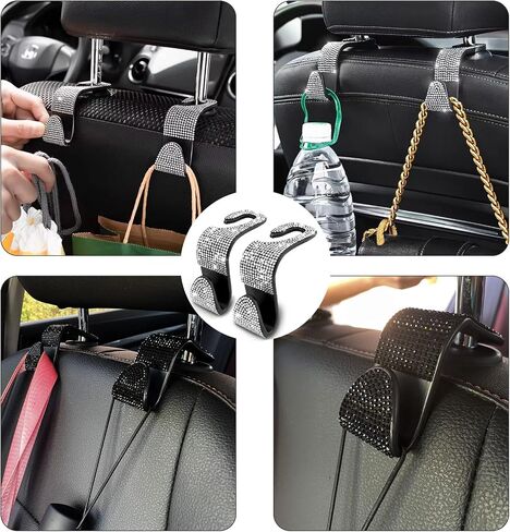 4PCS Car Seat Hooks, Bling Car Rhinestone Headrest Hooks, Universal Bling Car Interior Accessories, for Handbag, Clothes, Purse, Water Bottle (Blue) in Saudi Arabia