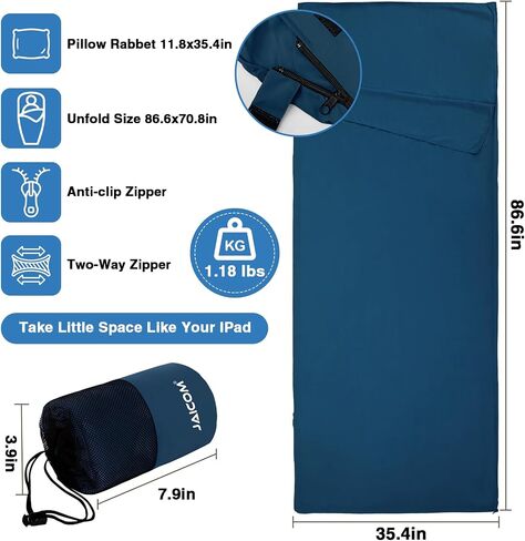 JAICOM Sleeping Bag Liner, Travel Sheets & Adult Sleep Sack, Ultralight and Portable Summer Sleeping Bag - Ideal for Backpacking, Hotels and Hostels, Business Trips, Camping in Saudi Arabia
