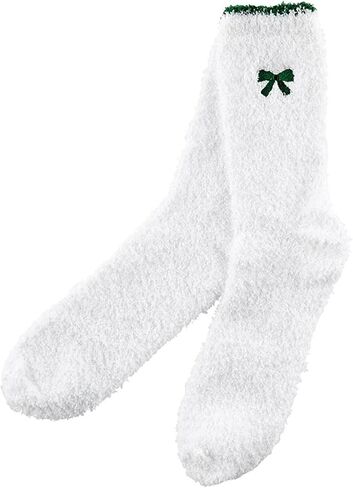 Bella Ultra Soft Plush Slipper Sock in Ornament for Gift Basket or Stocking Stuffer, Plush Polyester White With Green Bow, One Size Fits Most in Saudi Arabia