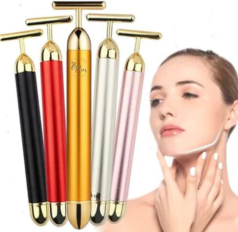 Beauty Bar 24K Golden Pulse Energy Facial Massager Roller, T Shape Electric Eye Neck Face Massager Tool for Pull Tight Firming Lift Daily Skin Care (Sliver) Count 1 Each in Kuwait