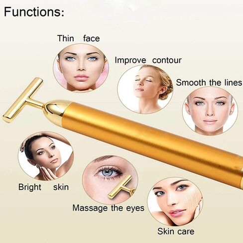 Beauty Bar 24K Golden Pulse Energy Facial Massager Roller, T Shape Electric Eye Neck Face Massager Tool for Pull Tight Firming Lift Daily Skin Care (Sliver) Count 1 Each in Kuwait