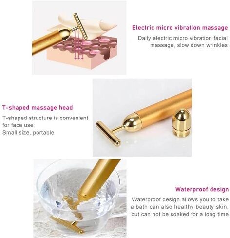 Beauty Bar 24K Golden Pulse Energy Facial Massager Roller, T Shape Electric Eye Neck Face Massager Tool for Pull Tight Firming Lift Daily Skin Care (Sliver) Count 1 Each in Kuwait