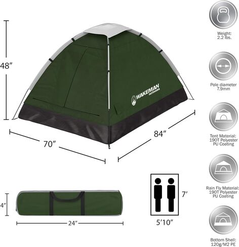 2-Person Tent - Water-Resistant Dome Tent with Removable Rain Fly and Carry Bag for Camping, Backpacking, Hiking, and Festivals by Wakeman (Red) in Saudi Arabia