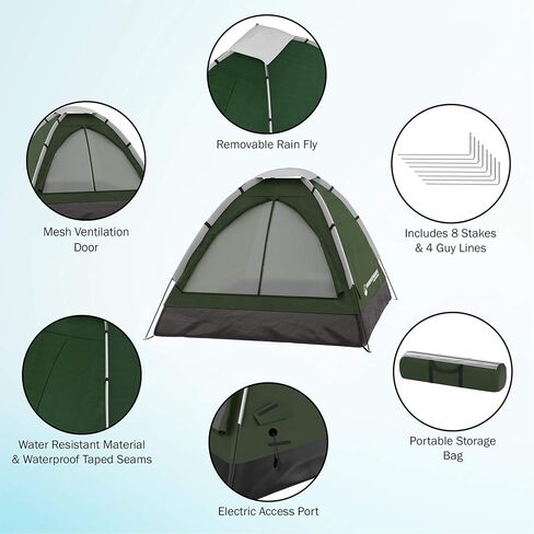 2-Person Tent - Water-Resistant Dome Tent with Removable Rain Fly and Carry Bag for Camping, Backpacking, Hiking, and Festivals by Wakeman (Red) in Saudi Arabia
