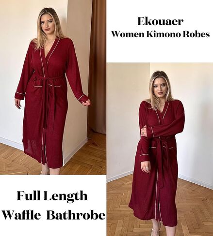 Ekouaer Robes for Women Lightweight Knit Waffle Bathrobe Full Length Kimono Casual Ladies Loungewear in Saudi Arabia