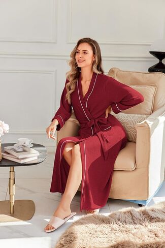 Ekouaer Robes for Women Lightweight Knit Waffle Bathrobe Full Length Kimono Casual Ladies Loungewear in Saudi Arabia
